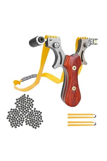Depox Set praștie laser cu 100 bile metalice 6 mm, 11,5 cm, boloboc, mâner din lemn, maro