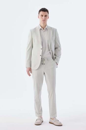 Jakamen Beige Slim Fit Flexible Fabric Sports Suit
