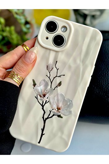 Go Aksesuar Iphone 14 Plus And 15 Plus Compatible 3d Paper Magnolia Printing Patterned Silicone Case