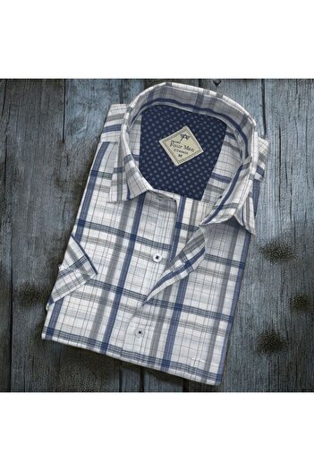 GÖMLEK GALERİSİ Men's Classic Relaxed Fit Checked Short Sleeve Shirt
