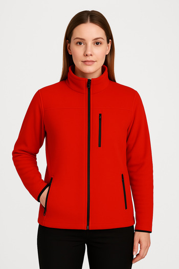 KaeLaurean Women's Red Anti-Pilling No-Pilling Standard Fit Stand Collar Cold-Proof Fleece