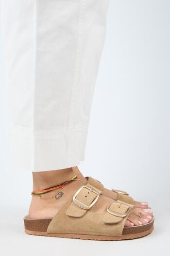 Manijero Irene Women's Genuine Leather Double Buckle Sand Slippers