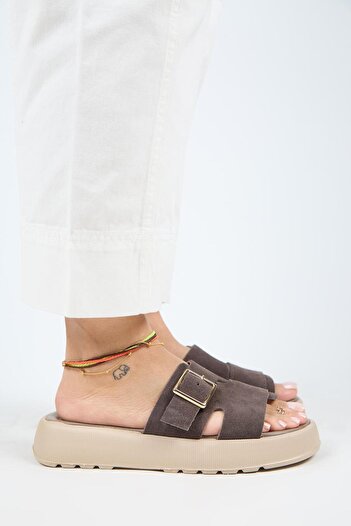 Manijero Begonia Women's Genuine Leather Buckle Brown Slippers