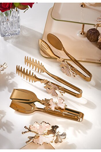 Onedekor Cream Butterfly Sultan-I Yegah 3-Piece Cake Pastry Salad Tongs Set