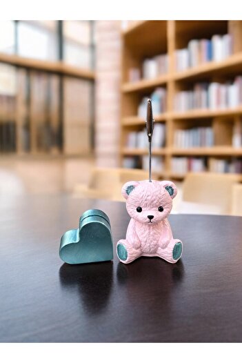 Perazayn Pink Teddy Bear and Heart Card Holder Photo Note Holder Office Desk Holder Gift