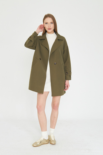 SevdeUgur Women's Khaki Green Lined Short Trench Coat / Sevde Ugur