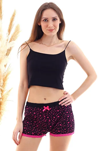 bacc Women's Black Fuchsia Elastic Waist Leg Lace Stripe Shorts Co- 2520050517