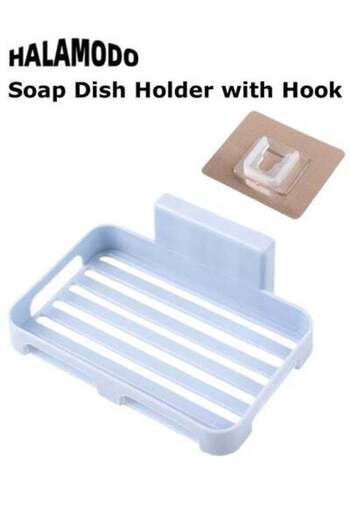 HALAMODO Soap Dish Holder with Hook Wall Mounted Shower Soap Holder Soap Tray Bar No Drilling Removable Bar S