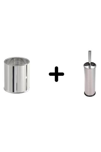 Zethome   Stainless Steel Lidless Trash Can, Chrome 5 Lt and Toilet Brush Set