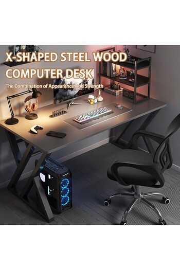 COOYA 39 Inch PC Computer Desk,With 2 cable management,X-Shaped Leg Design,Extra Storage,60x120x76cm,Black