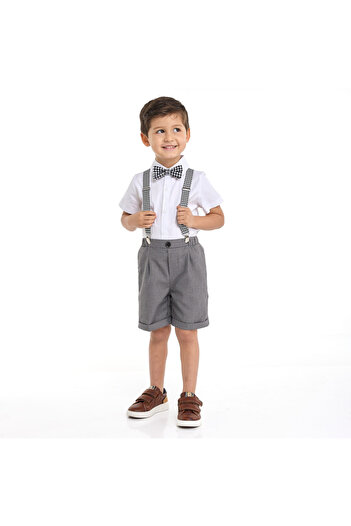 Victor and Jane Gray Shorts And Braces Set With Shirt And Bow Tie