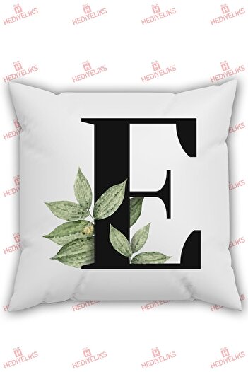 HEDİYELİKS E Letter Alphabet Themed Flower Patterned Gift Pillow