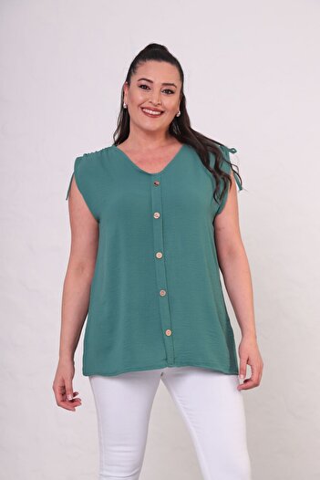 tarzımsüper Women's Plus Size Sleeveless Button Detail Aerobin Fabric Blouse