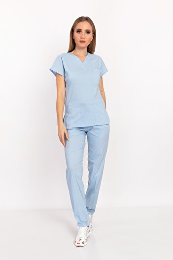 Nur Medikal Giyim Set unisex Baby Blue Lycra Doctor și Asistentă Spital Scrubs