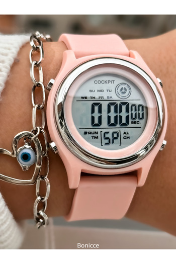 Cockpit Water Resist Sports Wristwatch, Alarm, Light and Silicone Cord Kitten Augzi̇ Color