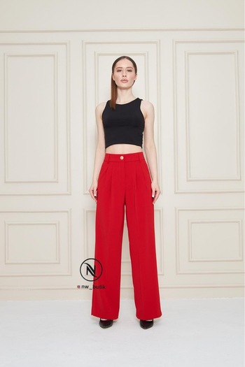 KAROL Palazzo Trousers - Pleated and Gold Buttons