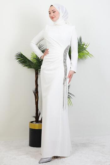 GİYZAMİLA Tassel Stone Dress White