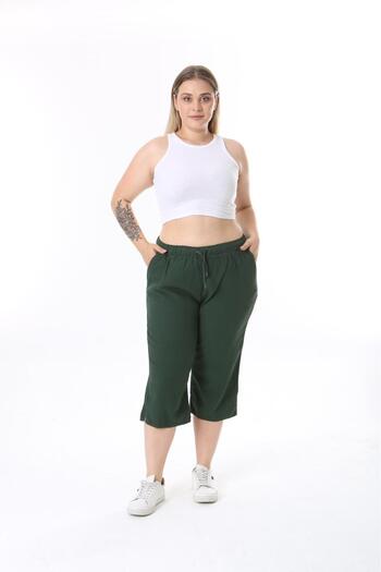 vividbutik Khaki Waist Elastic Capri with Pockets