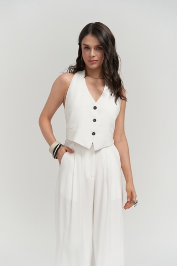 MAİ COLLECTİON Set de pantaloni cu vestă ecru decoltat Pailey