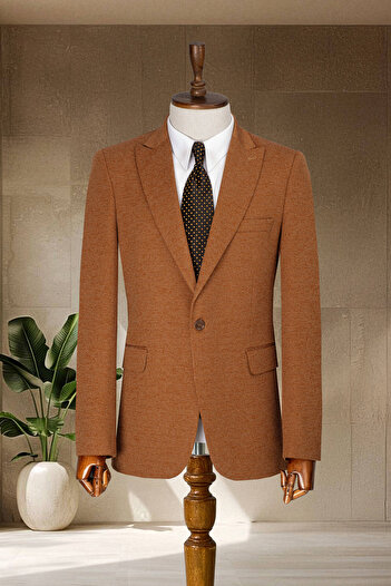 Sergio Ferraro Camel İtalyan Stil Slim Fit Erkek Blazer Ceket