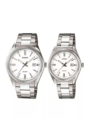 Casio 44mm Stainless Steel Analog Couple Watch Set - Silver