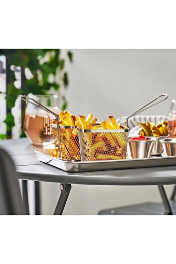 IKEA French Fries Serving Basket with Handle 2 Pieces 7 x 7 x 9 cm Set of 2 Stainless Steel