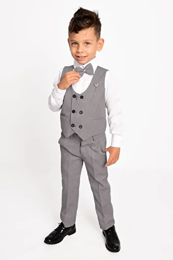 Merdia Kids Boy's Tuxedo Suit 6-Button Vest with Bow Tie and Chain