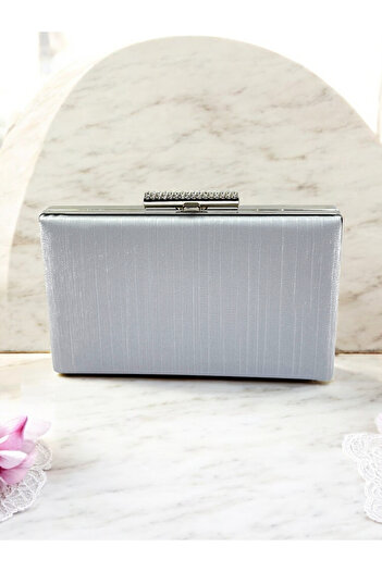 MidStore Silver Gray Color Non-Handprint Striped Satin Women's Evening Dress Bag Wedding Engagement Graduation