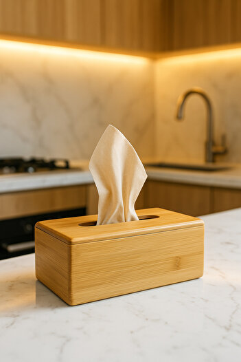 CİHO Bamboo Napkin Holder Stylish Decoration Desktop Tissue Box