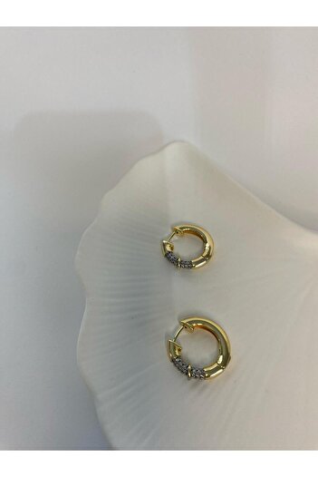 stainless steell Zirkon Taşlı Vip Gold Halka Küpe