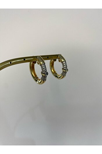 stainless steell Zirkon Taşlı Vip Gold Halka Küpe