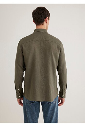 Mavi %100 keten slim fit erkek