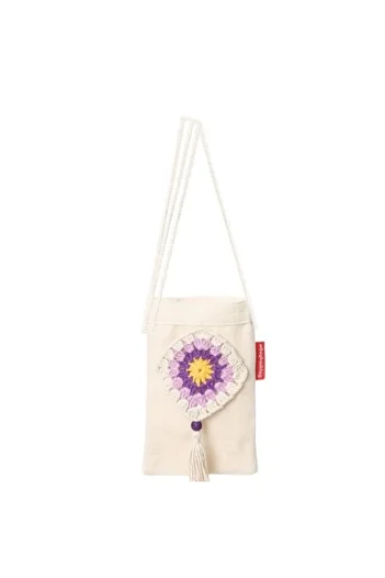 Baghashtag Purple Pattern Hand Embroidered Canvas Phone Bag