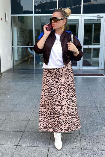 Zer Otantik Large Size Mink Leopard Print Skirt