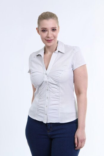 MYLİNE Short Sleeve Shirt with Gathered Front