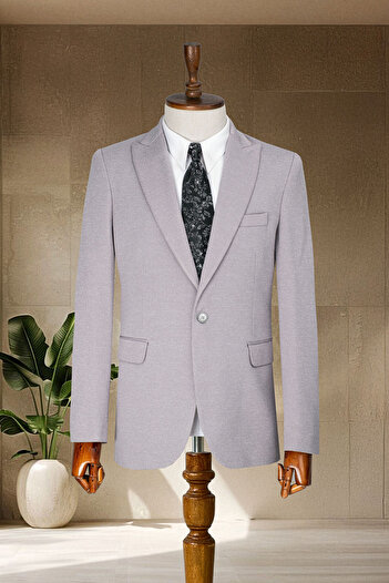 Sergio Ferraro Gri Dokulu İtalyan Stil Slim Fit Erkek Blazer Ceket