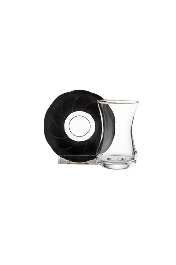Dania Beautiful and elegant black glass tea cup set with glass saucers, consisting of 6 cups and 6 saucers
