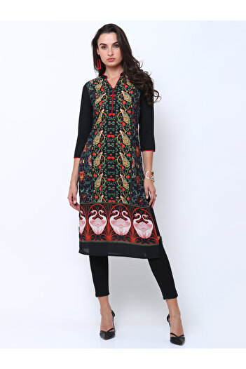 Vishudh By Styli Women Navy Blue & Black Printed Straight Kurta