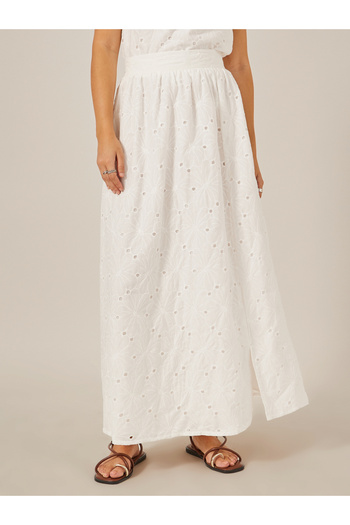 Styli Schiffli A-Line Maxi Skirt with Slit Detail
