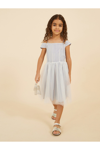 Styli Embellished Sequins Mesh Gathered Detail Dress