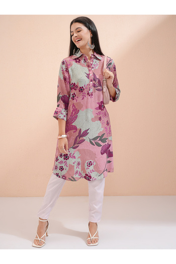 Vishudh By Styli Women Purple Floral Printed Viscose Kurta