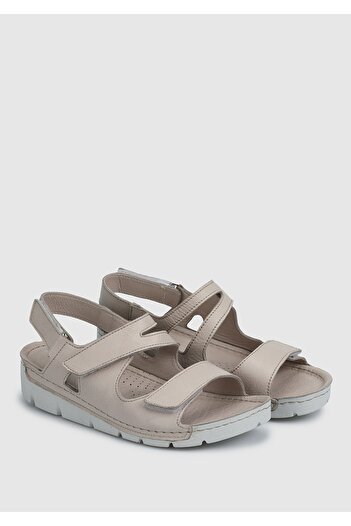 Eclipse Women's Beige Leather Flat Sandals