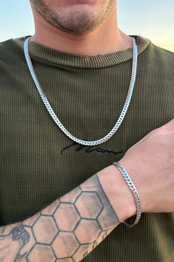 The Collection Unisex Tarnish Stainless Guaranteed Crush Urban Steel Necklace Bracelet Set