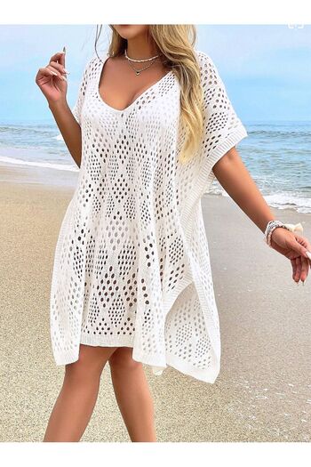 moda mh Premium Knitwear Knitted Argyle Pattern V-Neck Beach Dress