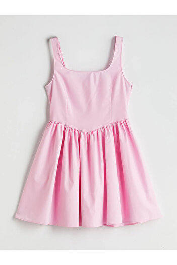 LC Waikiki Xside Pink Square Neck Poplin Mini Dress