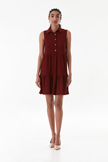 Fulla Moda Bürümcük Fabric Polo Neck Half Button Dress