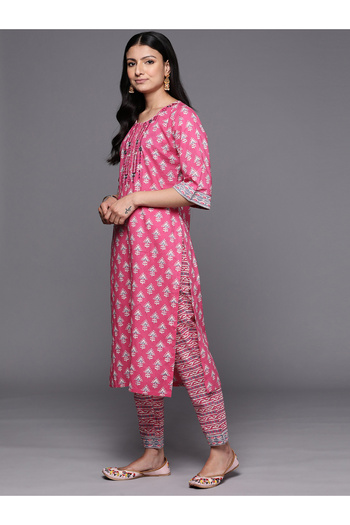 Libas By Styli Embroidered Straight Fit Kurta and Printed Trousers with Dupatta Set