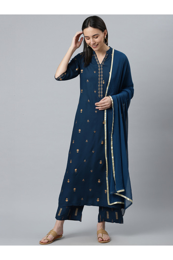 Libas By Styli All-Over Print Kurta and Palazzo with Solid Dupatta Set