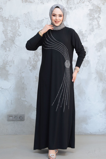 Neva Style Beaded Black Hijab Dress 9345S