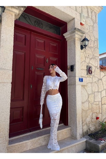 Friday Mood Women's Lace Embroidered Skirt&Blouse Set
